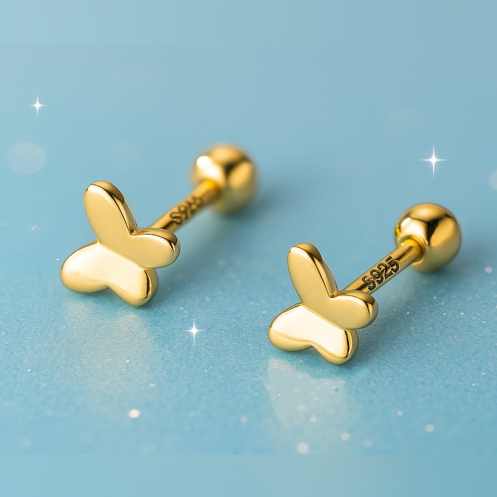 Small Butterflies Silver Screw back Studs Earrings-Gold ESB005